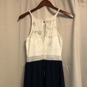 long navy blue and white lace summertime dress